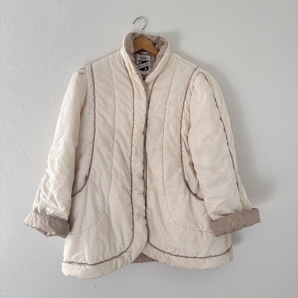 Vintage Saxton Hall Quilted Puffer Coat 80s Cream Beige Women’s XL Size 40